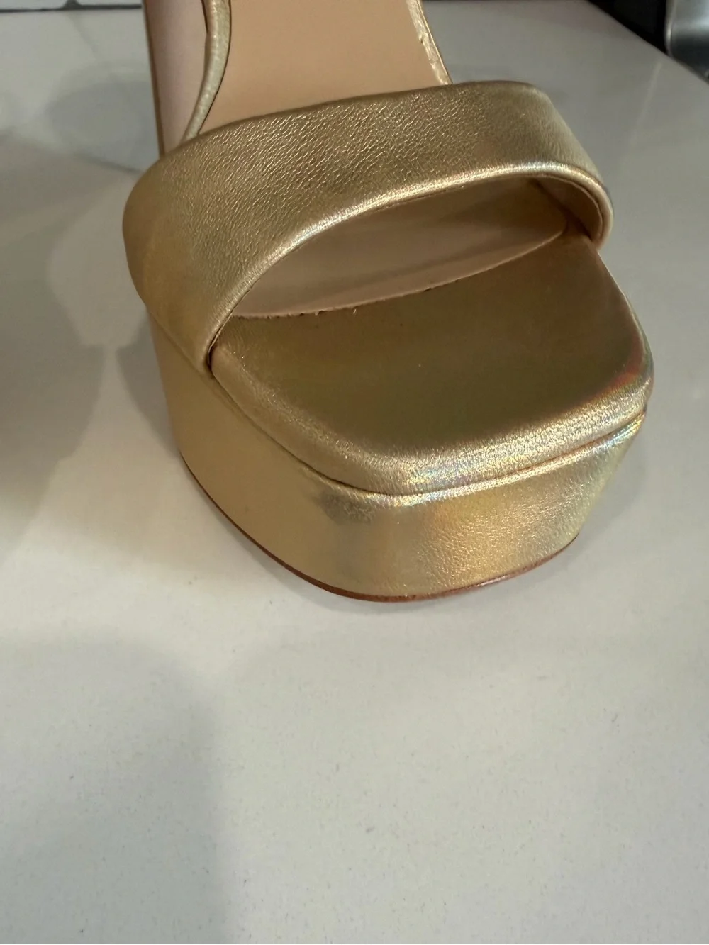 Badgley Mischka Gold Platform Sandal Block Heel